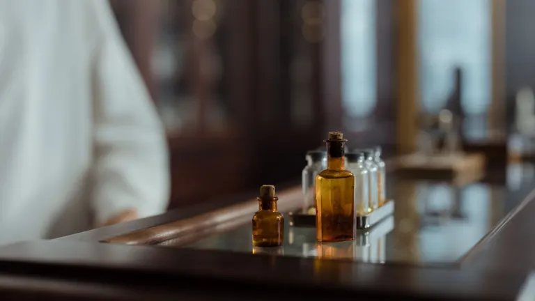 Malá jantarová skleněná lahvička na stole – poppers a jejich rizika