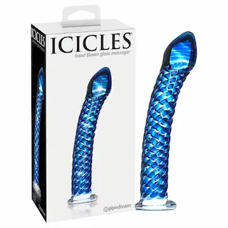 Icicles No. 29 – skleněné dildo na penis – spirála – modré