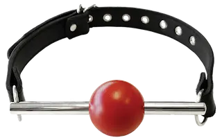 ROUGE Leather Ball Gag with Removable Rubber Red Ball with Stainless Steel Rod BLACK/RED