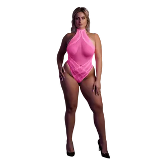 Body s krčním závěsem – Plus Size – Neonově Růžová