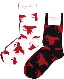 Merch – hravé bílé sloní ponožky Růžový Slon (3 ks), S