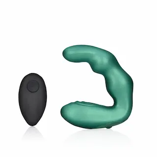 Vibrační masér prostaty s mírným zahnutím a dálkovým ovládáním – Metalická Zelená