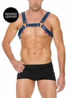 Kožený harness Ouch! Buckle Bulldog modrý