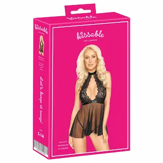 Kissable – babydoll na krk – krajka – černá