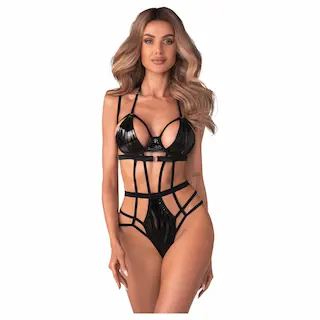 Obsessive – dámské body s pásky – černá