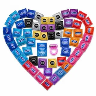 Maxi Balíček 55 kondomů Durex Pasante a Vitalis + lubrikační gel + vibrační kroužek