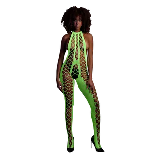 Bodystocking s vázacím límcem – Jedna velikost – Neonově Zelená