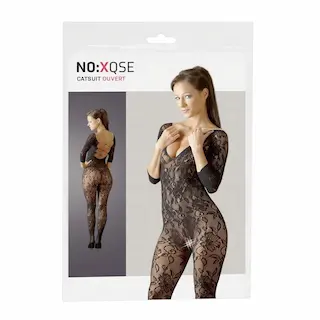 NO:XQSE – černý květovaný catsuit (S