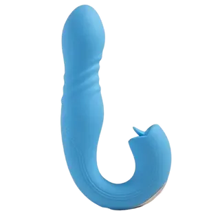 JOI THRUST 2 Pressure Sensing App Controlled Thrusting G-spot Vibrator & Tongue Clit Licker Blue