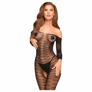 Penthouse Dreamy Diva – síťovaný catsuit s cikcak vzorem – černý