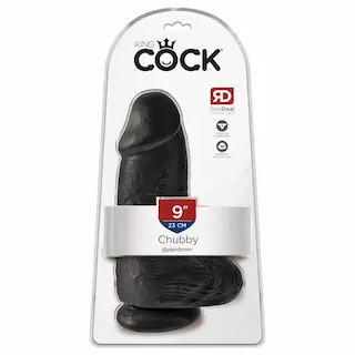 King Cock 9 Chubby – dildo s přísavkou a varlaty – černý 23 cm