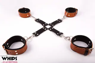 WHIPS Hog Tie for Him Cognac, hnědá pouta a kříž pro bondage