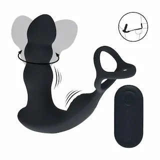 Levelz Dual Vibrating & Rotating Head Prostate Stimulator with Cock & Ball Ring, silikonový kolík s otočnou hlavou na dálkové ovládání 13,9 x 3,6 cm