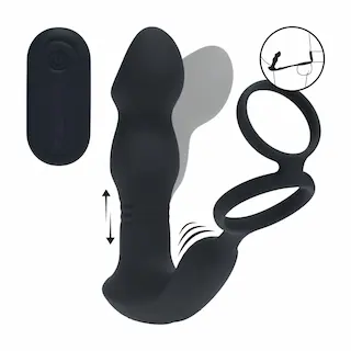 Levelz Remote Controlled Prostate Stimulator With Cock Ring, přirážecí stimulátor prostaty a hráze s pohyblivou špičkou na dálkové ovládání 16,1 x 3,9 cm