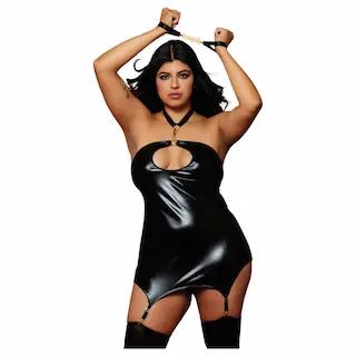 Dreamgirls Plus Size – černá lesklá party souprava (XL