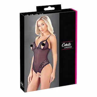 Cottelli – otevřené body s krajkou a perlami – černé