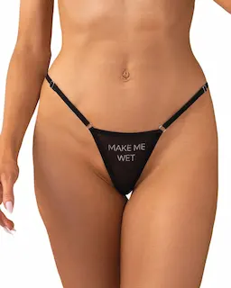Sexy tanga Obsessive Violami Wet S/M, průsvitná tanga s nápisem Make Me Wet