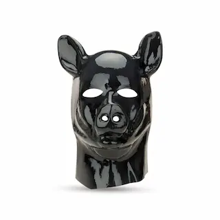 Prowler Red Latex Pig Zip Up Hood Black, černá latexová maska – prase