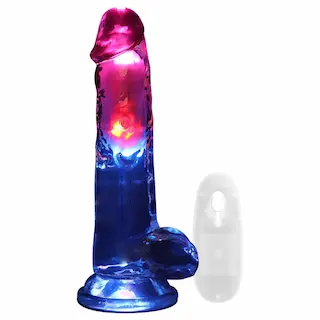RealRock by Shots LED Vibrating Straight Cock with Balls – 8 / 20 cm – Transparent