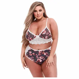 Baci Plus Size – květovaný, krajkový podprsenkový set
