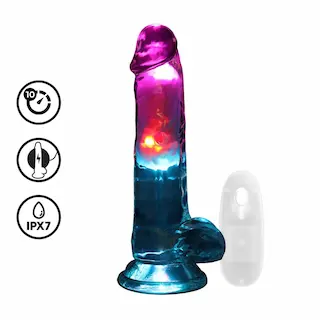 RealRock by Shots LED Vibrating Straight Cock with Balls – 7 / 18 cm – Transparent