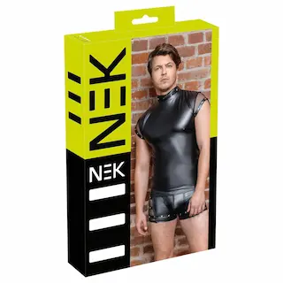 NEK – pánovaný, síťový vložený pánský top (černý)