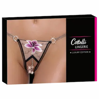 Cottelli – dámské tanga – luxusní s výšivkou lilie – černo-bílé