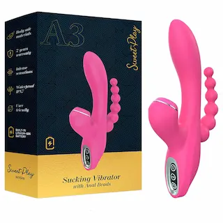 Erospace Sweet Play – vibrátor na bod G s anální sondou a sáním (růžový)