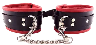 ROUGE Leather Padded Ankle Cuffs Black on Red