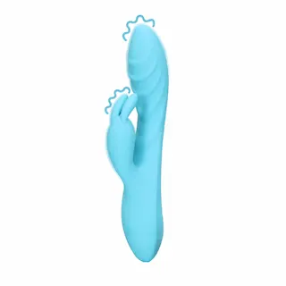 Vroubkovaný Ultra Měkký Silikonový Rabbit Vibrátor – Ledově Modrý