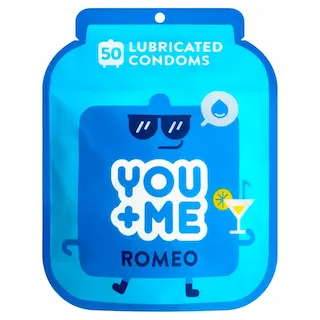 YOU+ME Romeo 50 ks, extra lubrikované latexové kondomy s nominální šířkou 53 mm