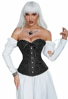 12 Pieces Soft Steel Bones Black Sexy Jacquard Palace Style Corset M