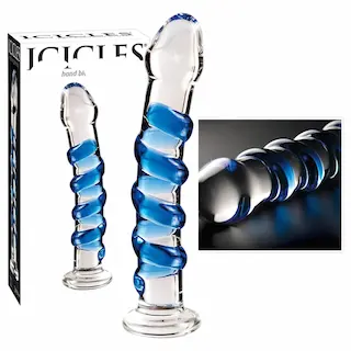 Icicles No. 5 – skleněné dildo – spirála – průhledné/modré