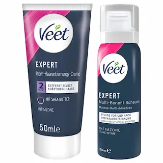 Veet – intimní depilační krém a hydratační pěna pro ženy (2×50 ml)