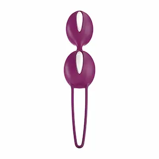 Venušiny kuličky Fun Factory Smartballs Duo White/Grape, silikonové Kegelovy kuličky 16,6 x 3,6 cm
