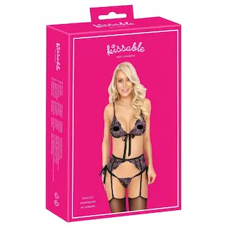 Kissable – růžovo-fialová výšivková podprsenka set (černý)