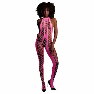 Bodystocking s halterneckem – Univerzální velikost – Neon růžová