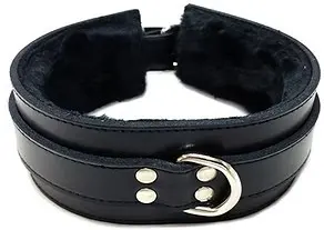 ROUGE Black Leather Collar with black Faux Fur Lining