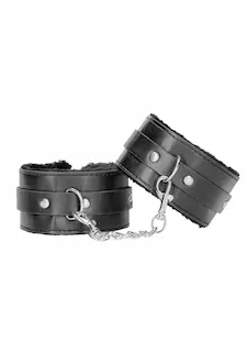 Shots Ouch! Black & White Plush Bonded Leather Ankle Cuffs, pouta na nohy s plyšovým polstrováním