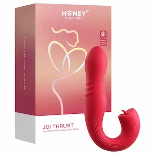 JOI THRUST 2 Pressure Sensing App Controlled Thrusting G-spot Vibrator & Tongue Clit Licker Red