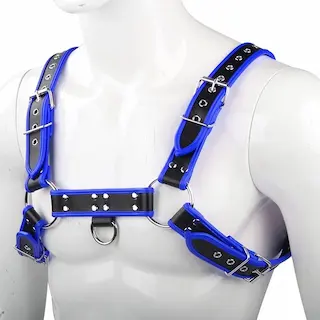 Postroj Slave4master Chest Harness černo-modrý, pánský postroj z umělé kůže
