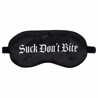 Au! – saténová oční maska s nápisem „Suck Don’t Bite“ (černá)