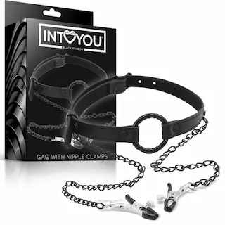 INTOYOU – roubík s kolíčky na bradavky – černý