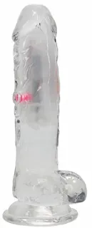 RealRock by Shots LED Vibrating Straight Cock with Balls – 6 / 15 cm – Transparent
