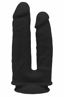 Dream Toys Real Love Double Penetrator Black, termoreaktivní silikonové dvojité dildo s přísavkou 19,5 x 4 cm