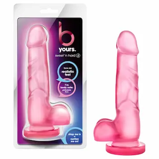 B Yours Sweet N Hard 4 – realistické dildo s varlaty – 18 cm – růžové