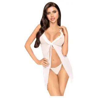 Penthouse – babydoll a tanga – průhledné bílé prádlo