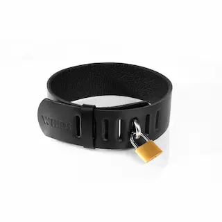 Whips Primal Bond Collar With Padlock Small Black, kožený obojek se zámkem pro obvod 31–40 cm