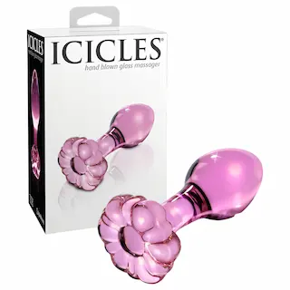 Icicles No. 48 – květinový skleněný anální kolík (růžový)