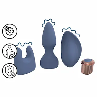 Loveline – sada vibrátorů s vyměnitelnou hlavicí (modro-šedá)